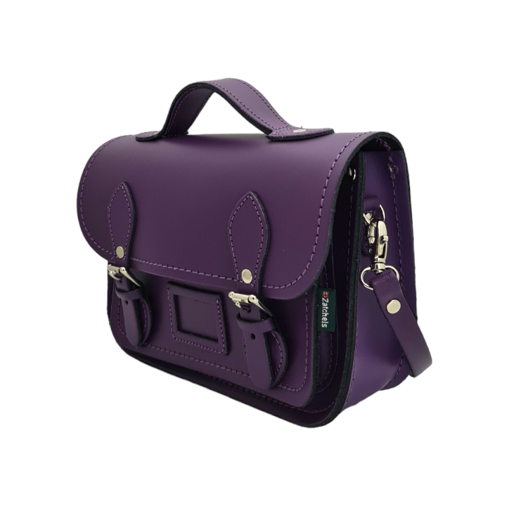 Leather Midi Satchel - Purple  