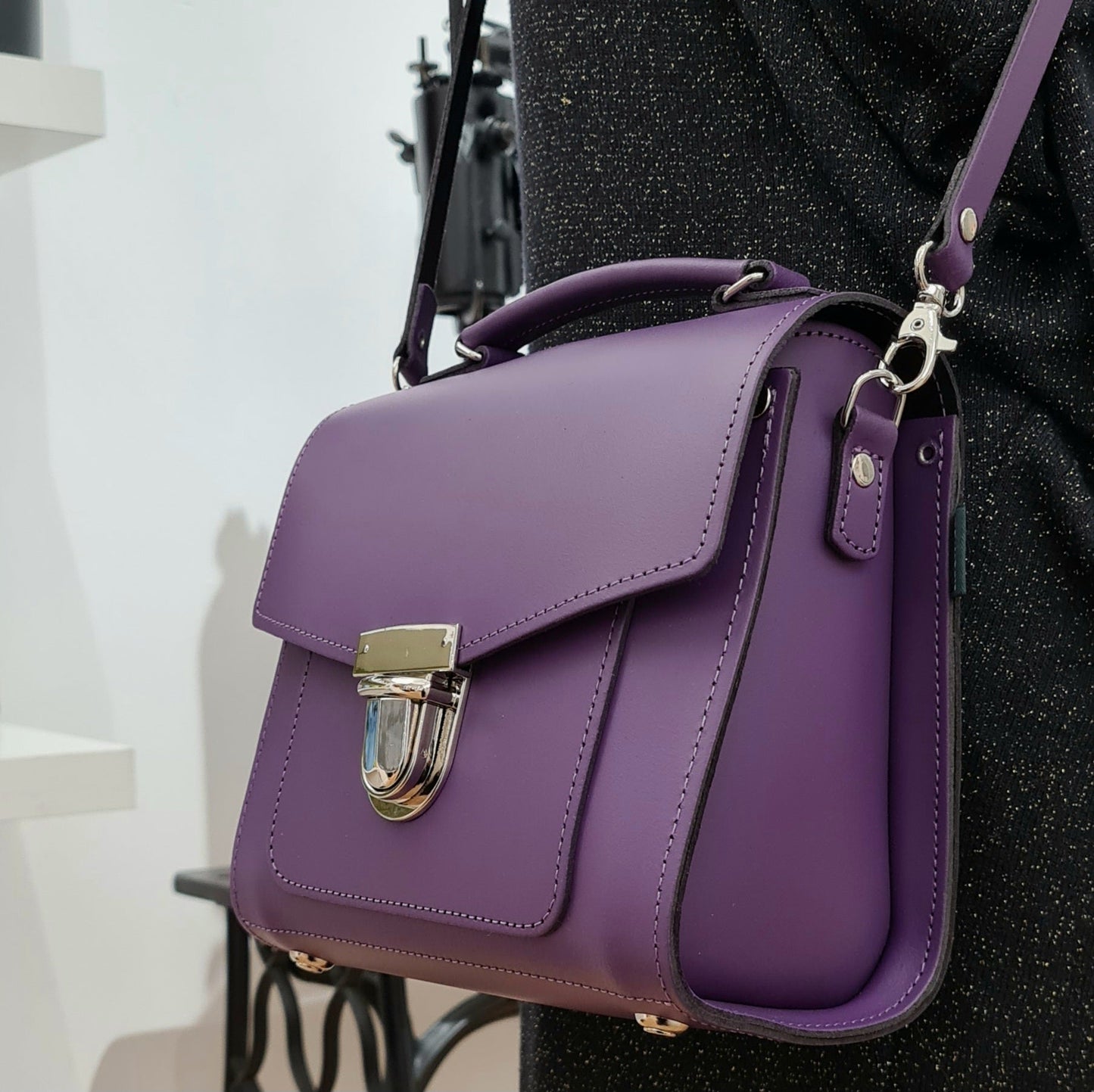 Handmade Leather Sugarcube Handbag - Purple  