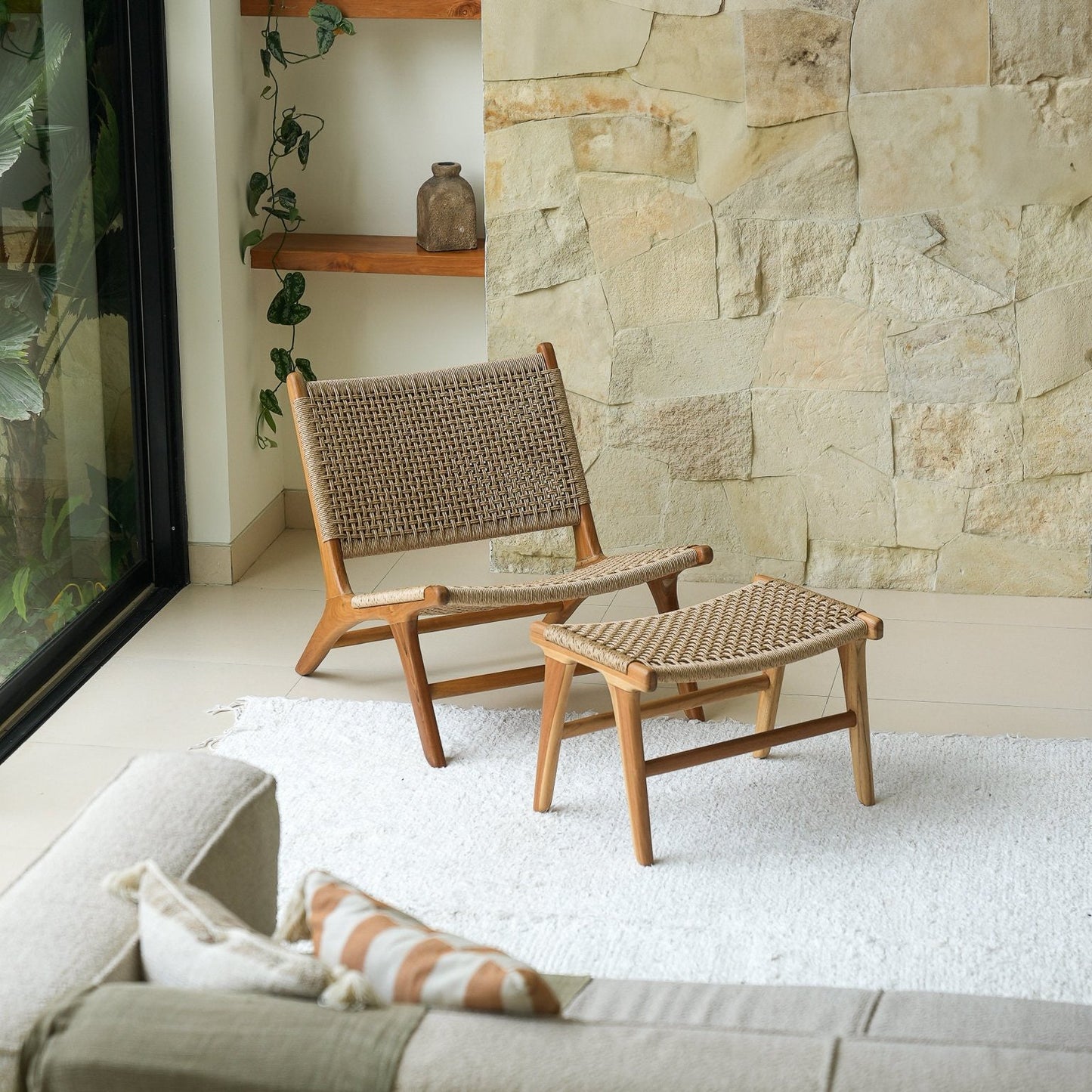 Zara Teak & Rattan Accent Chair- Handmade- Teak  