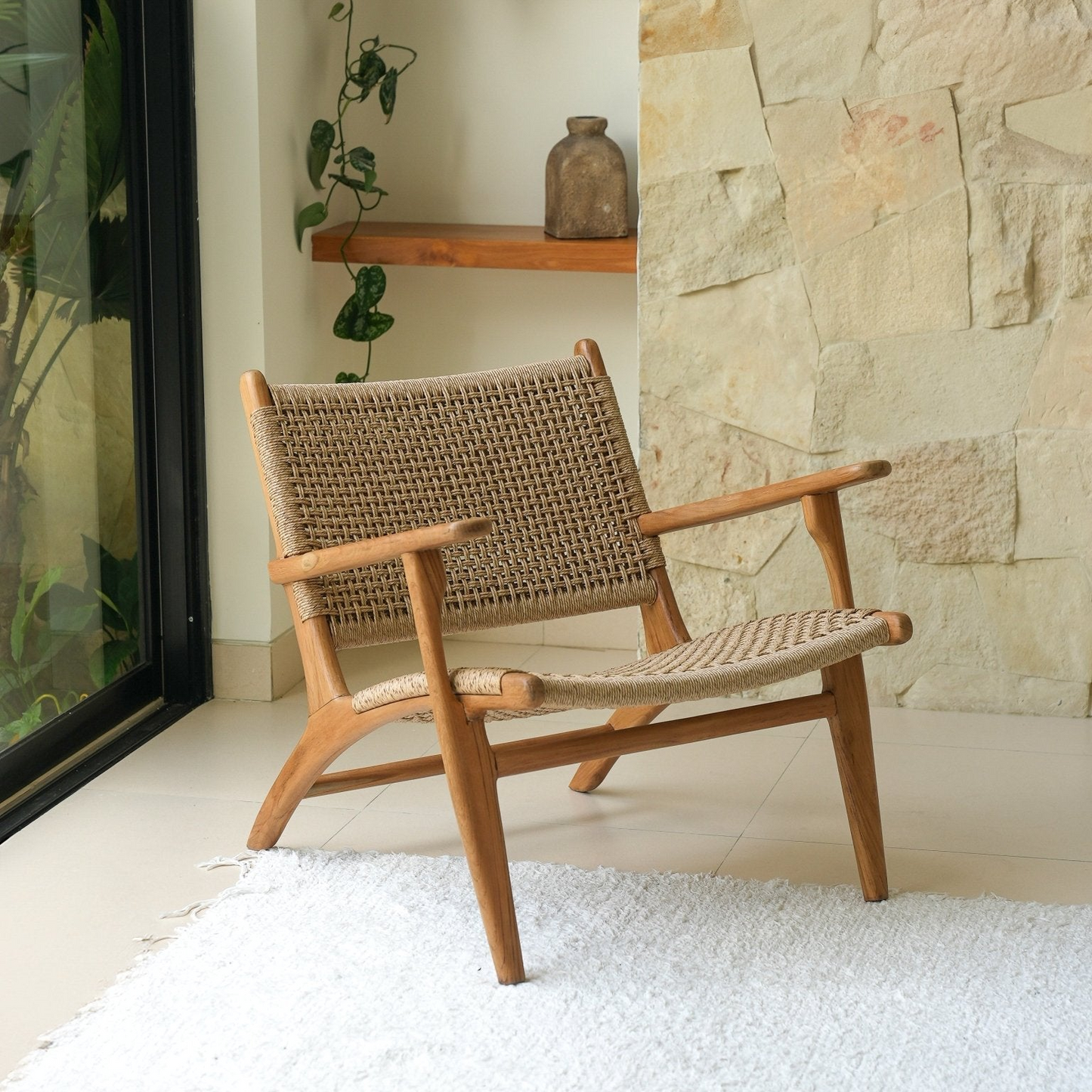 Zara Teak & Rattan Accent Armchair  