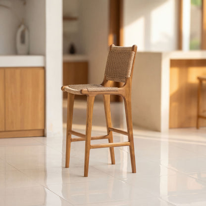 Zara Teak Rattan Bar Stool