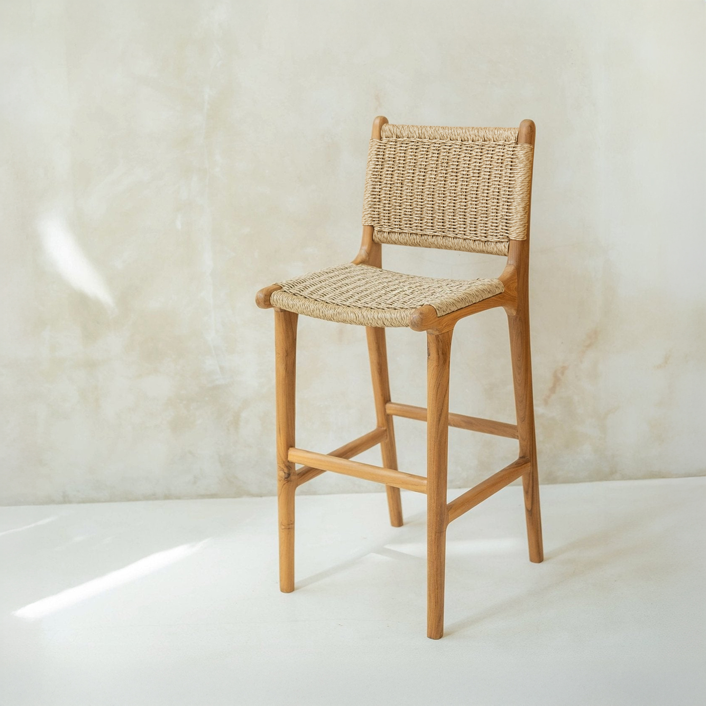 Zara Teak Rattan Bar Stool