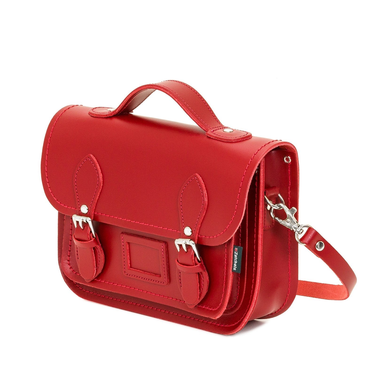 Leather Midi Satchel - Red  