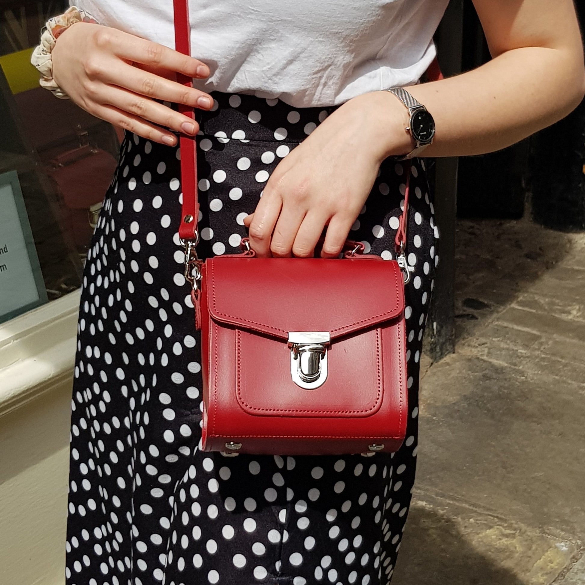 Handmade Leather Sugarcube Handbag - Red  