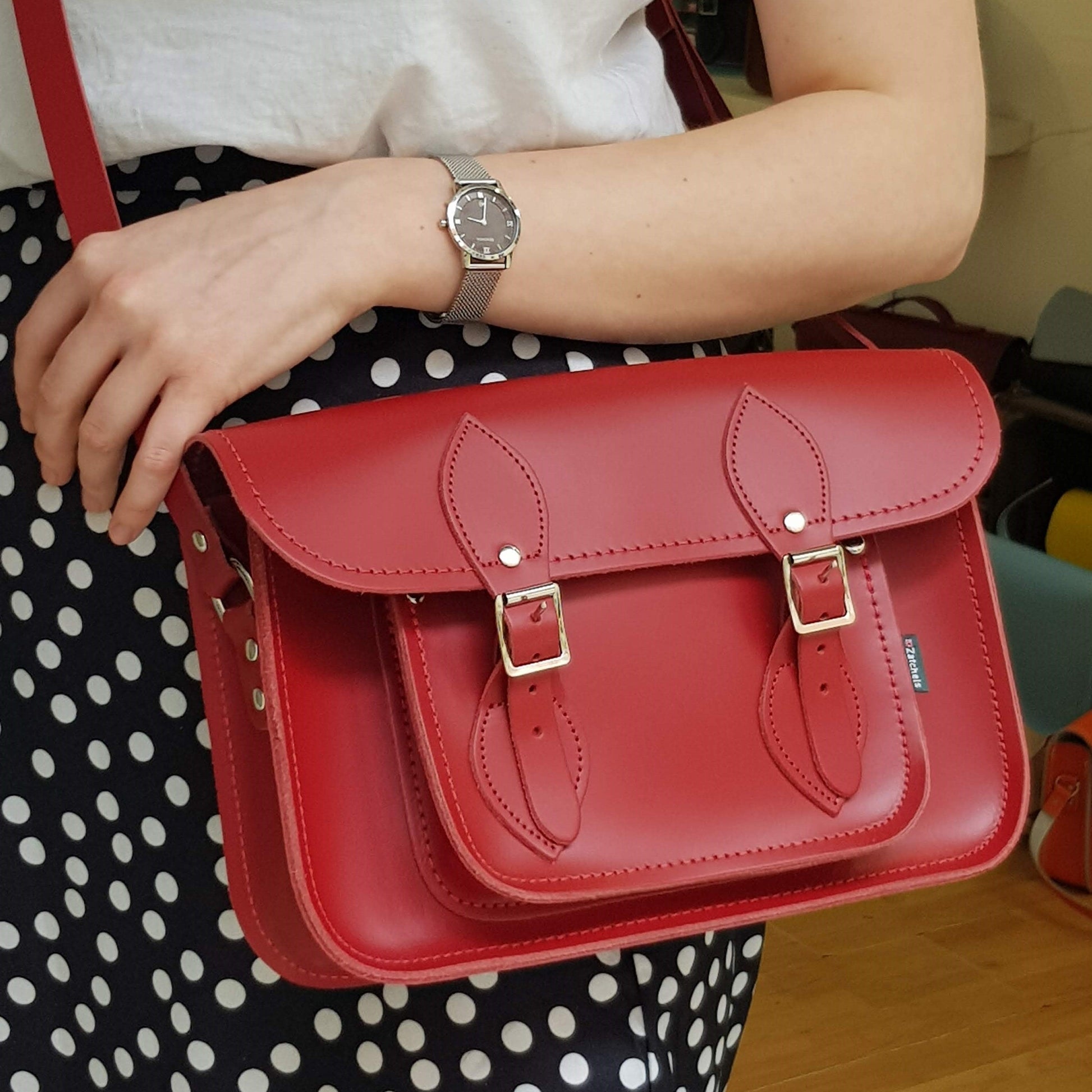 Handmade Leather Satchel - Red  