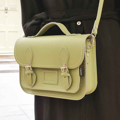 Leather Midi Satchel -  Sage Green
