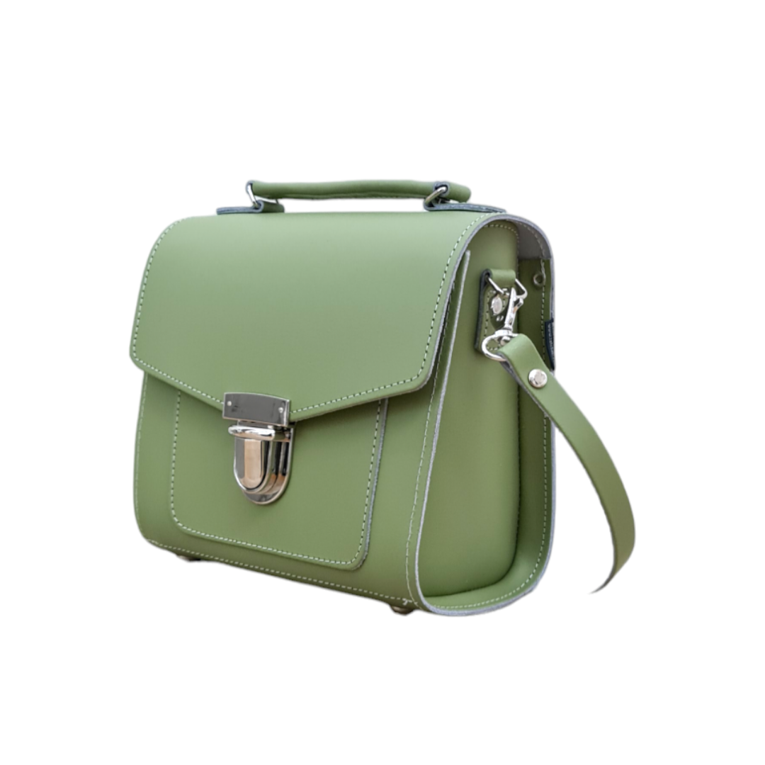 Handmade Leather Sugarcube Handbag - Sage - Green  