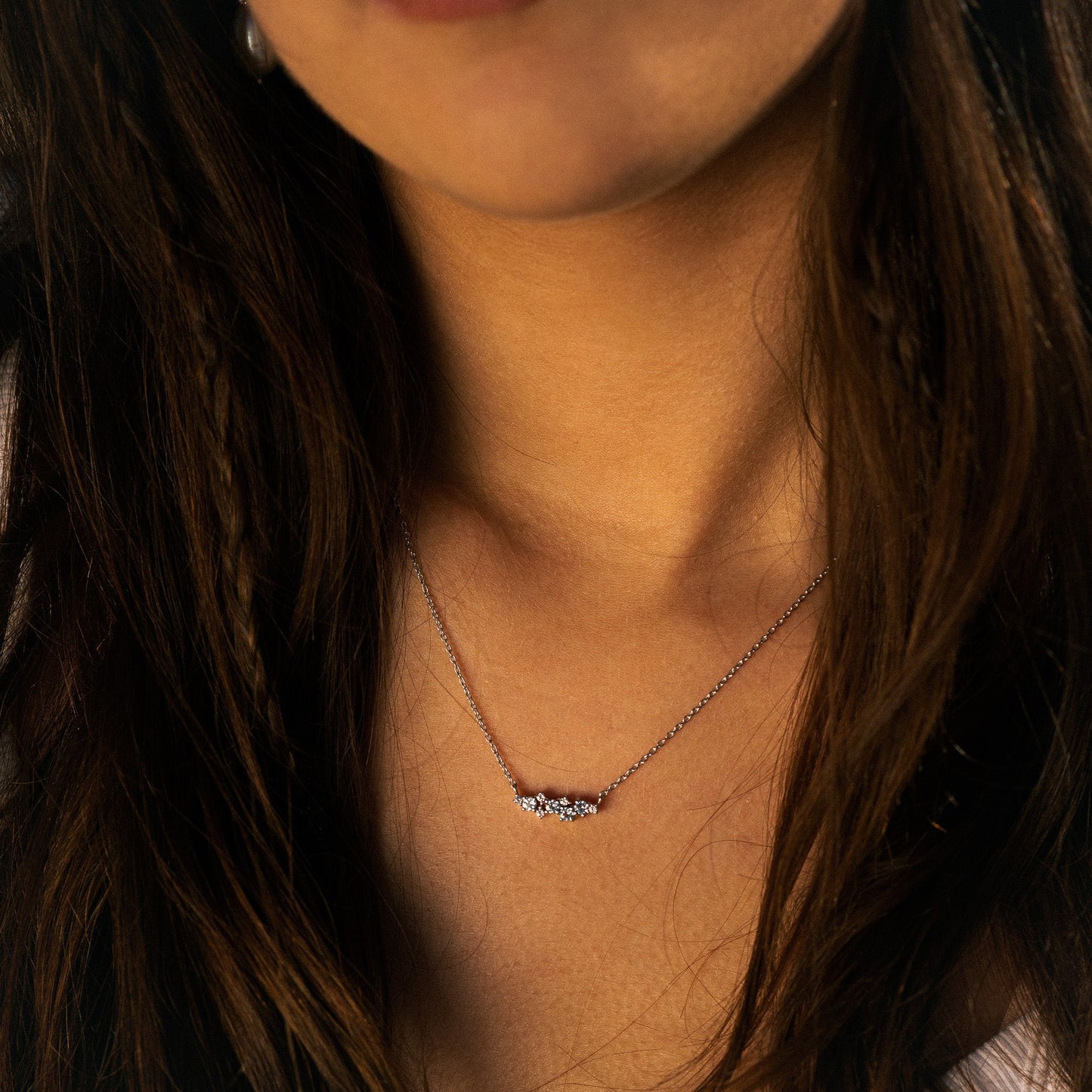 Silver Cluster Gemstone Necklace - Elara  