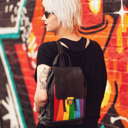 Handmade Leather Backpack Pride Rainbow