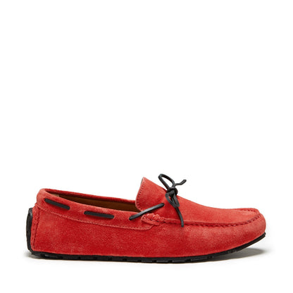 Tyre Sole Laced Driving Loafers, red suede  