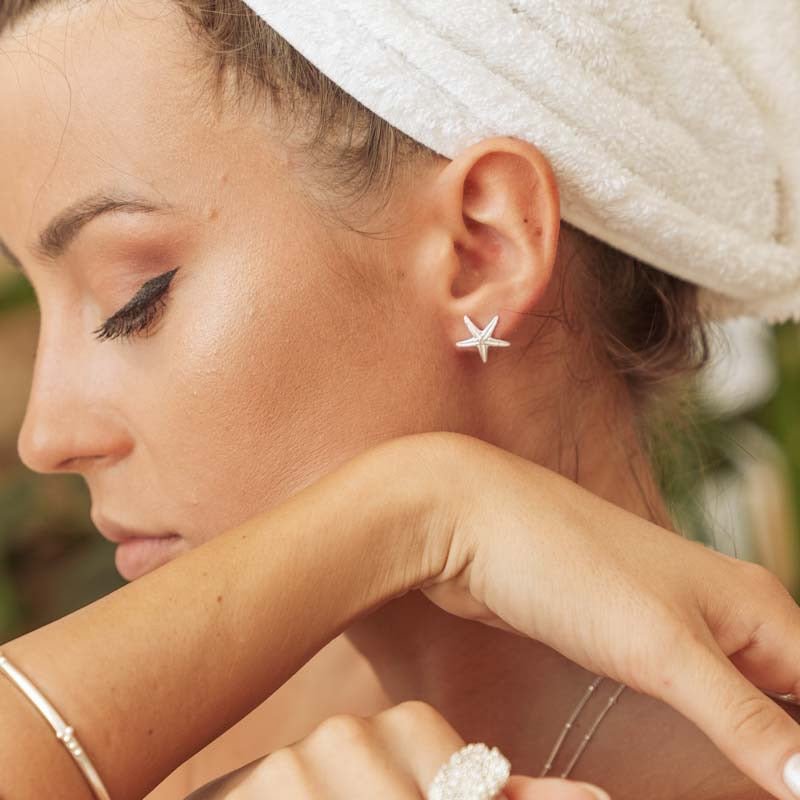 Dainty Silver Starfish Studs  