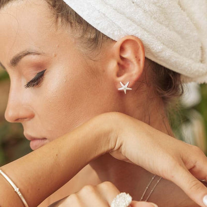 Dainty Silver Starfish Studs  