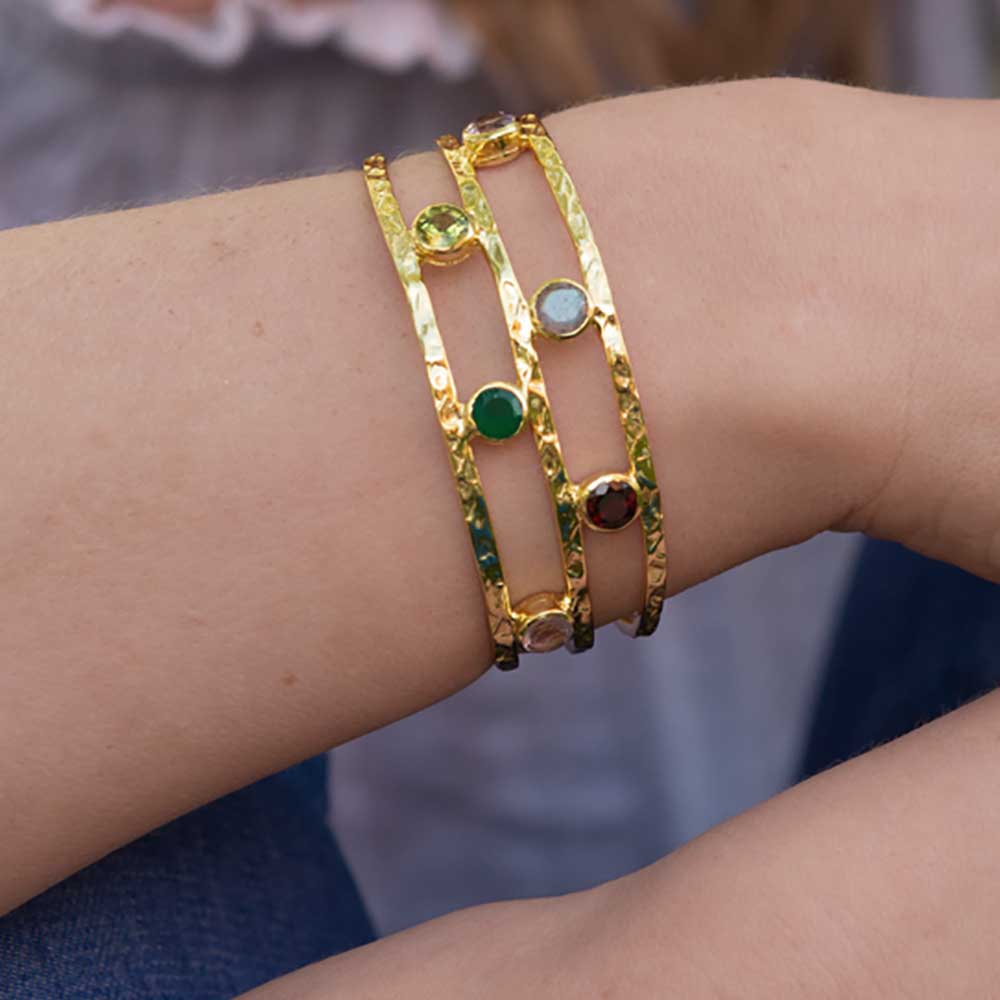 Venus Gemstone Bangle with Garnet, Peridot, Labradorite and Amethyst