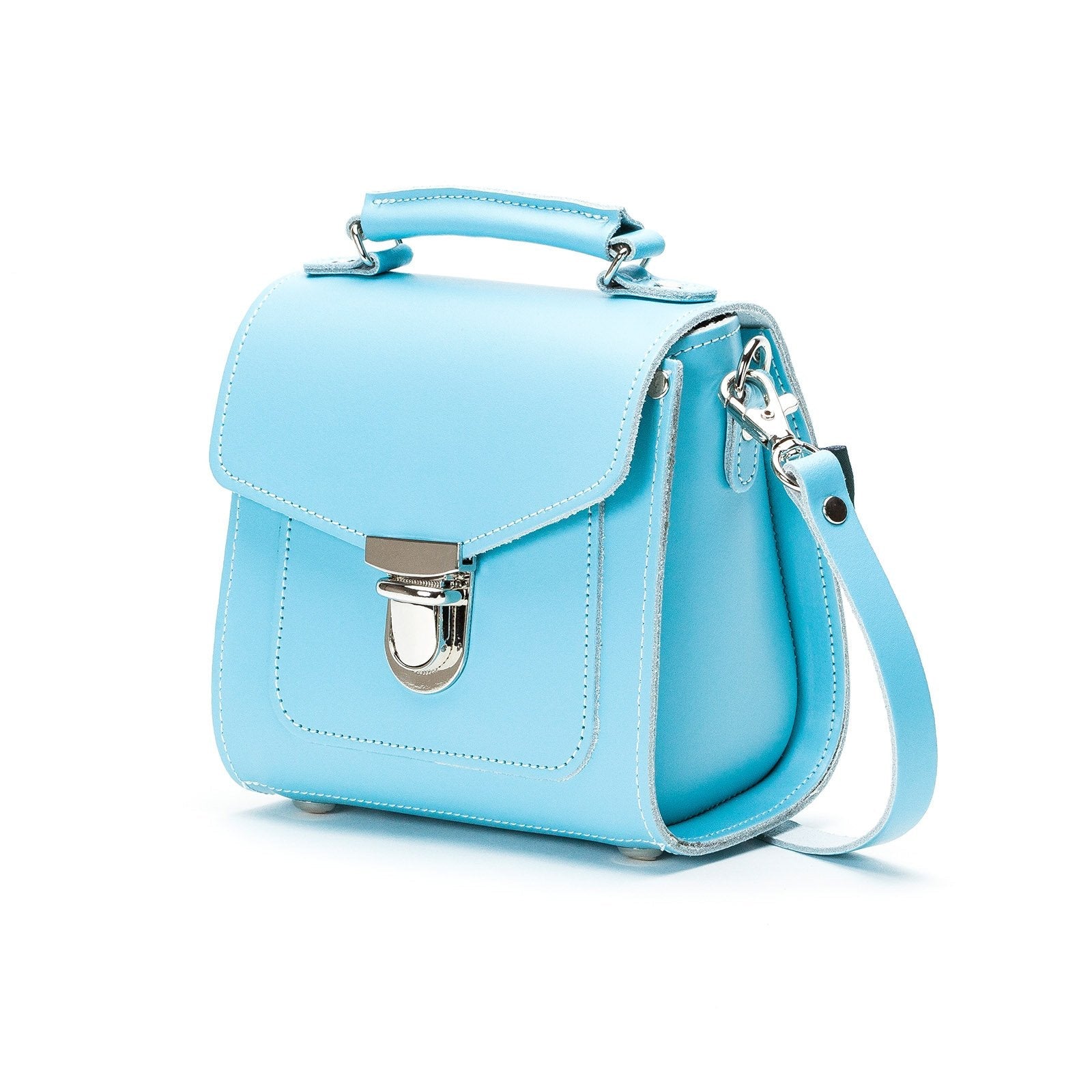 Handmade Leather Sugarcube Handbag - Pastel Baby Blue  