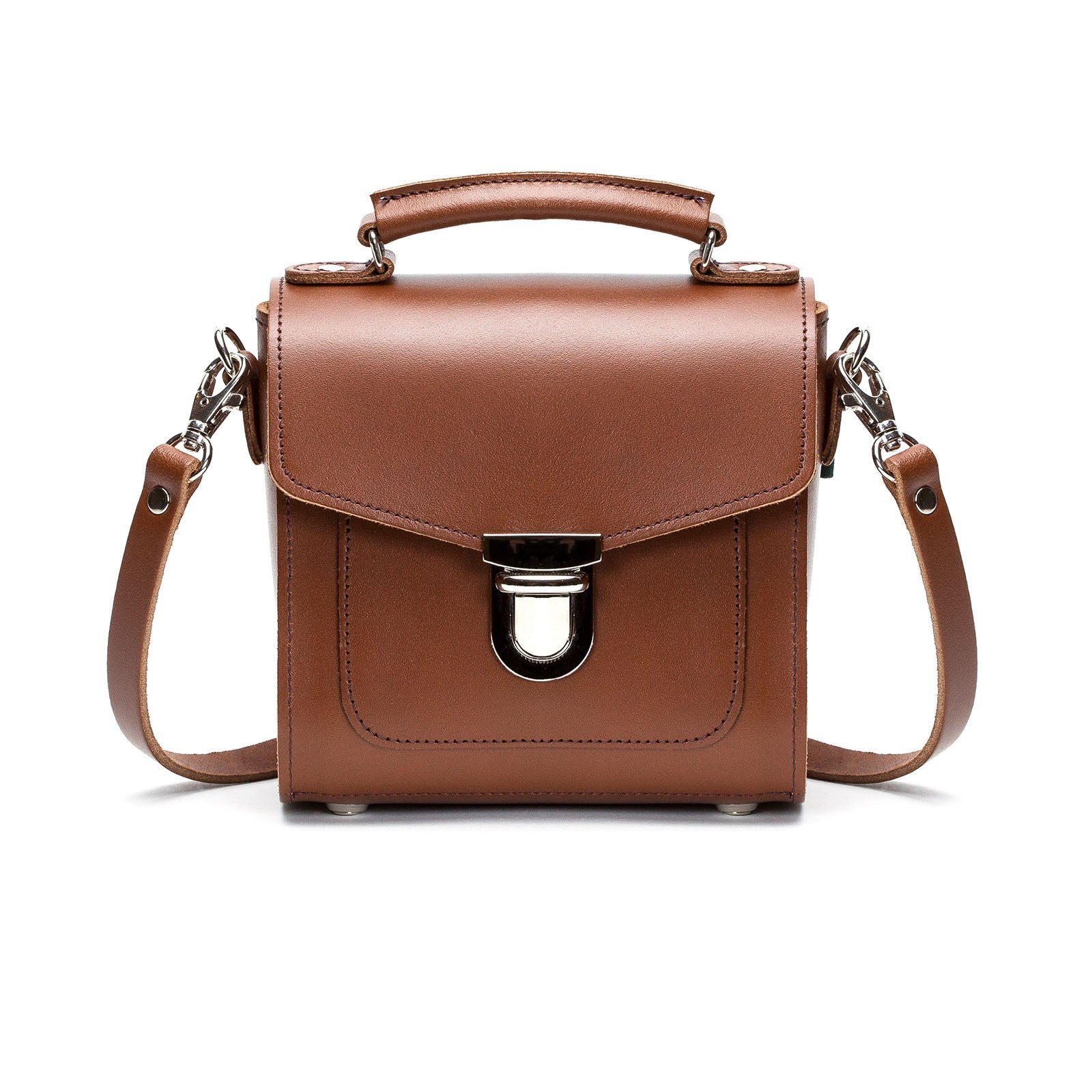 Handmade Leather Sugarcube Handbag - Chestnut  