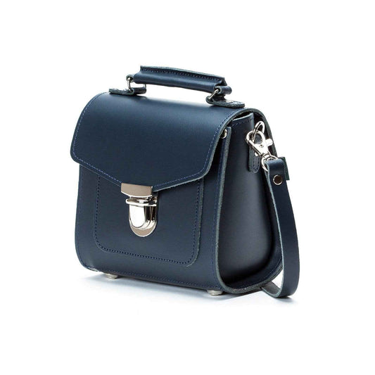Handmade Leather Sugarcube Handbag - Navy
