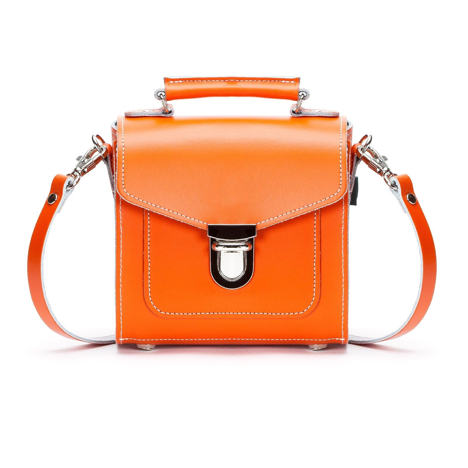 Handmade Leather Sugarcube Handbag - Orange  