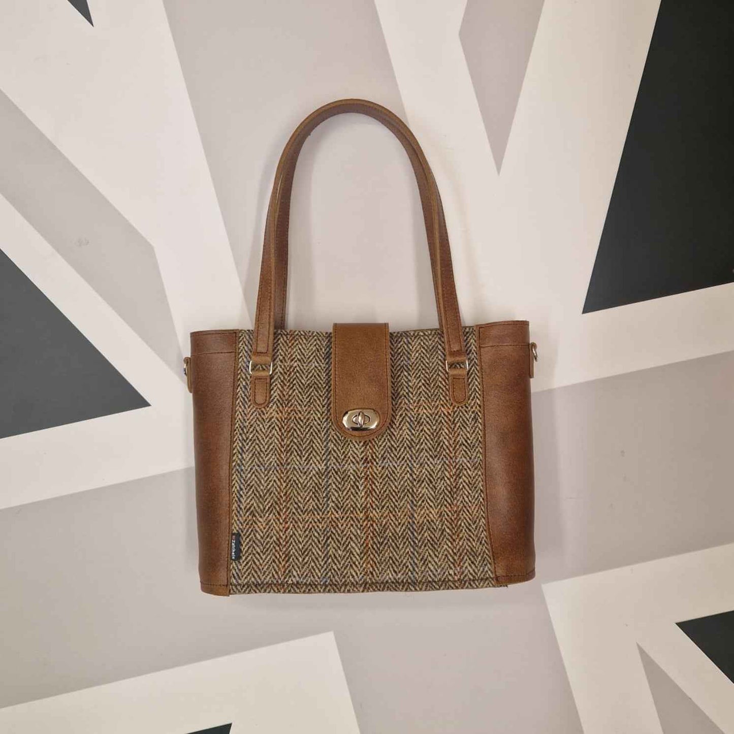 Tannery Tweed & Leather Mini Twist Lock Shopper Bag - Tan