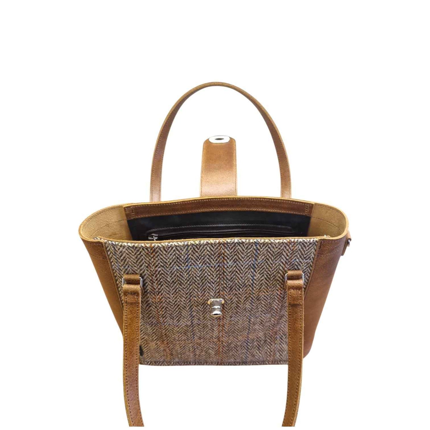 Tannery Tweed & Leather Mini Twist Lock Shopper Bag - Tan