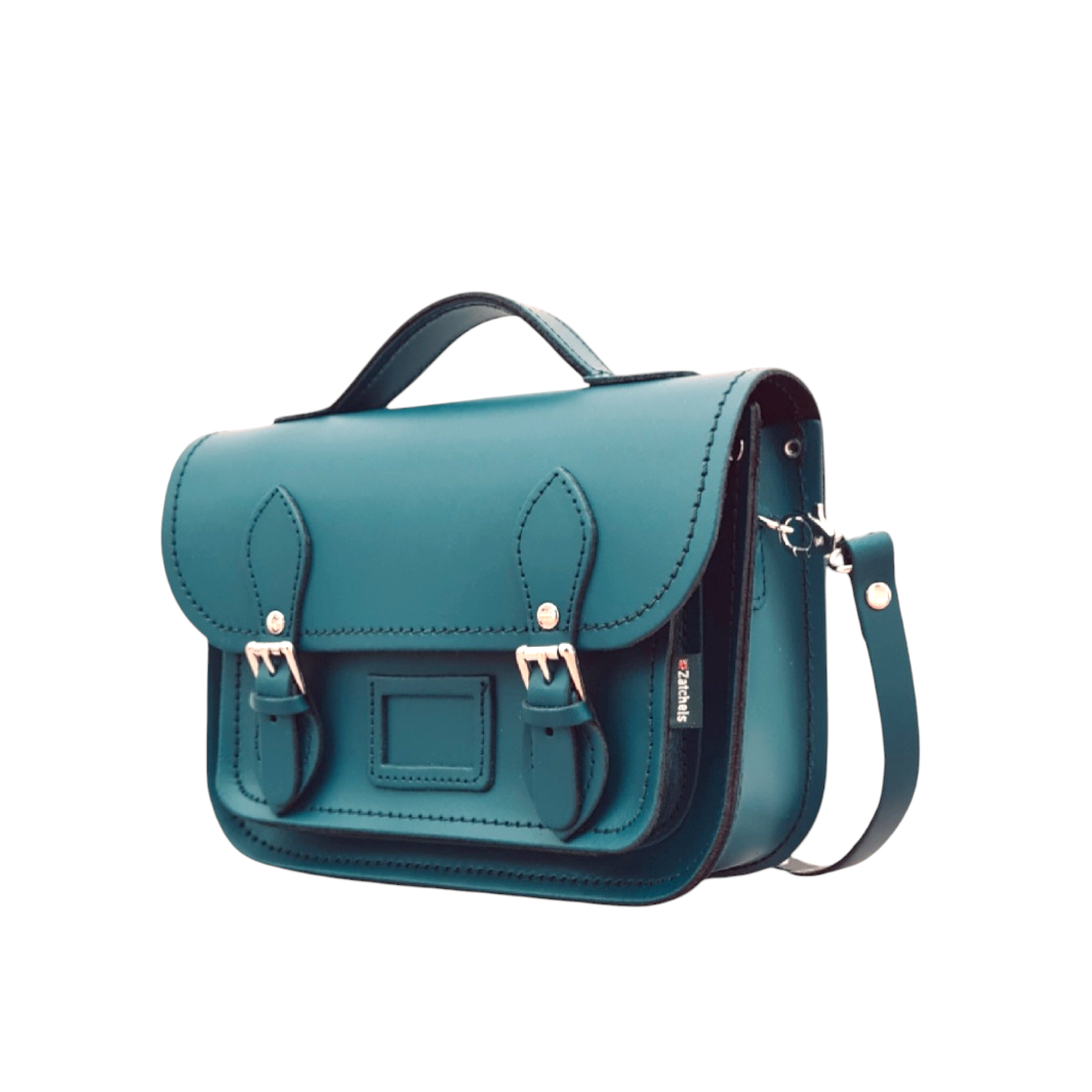 Leather Midi Satchel - Teal  