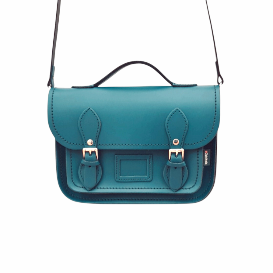 Leather Midi Satchel - Teal  