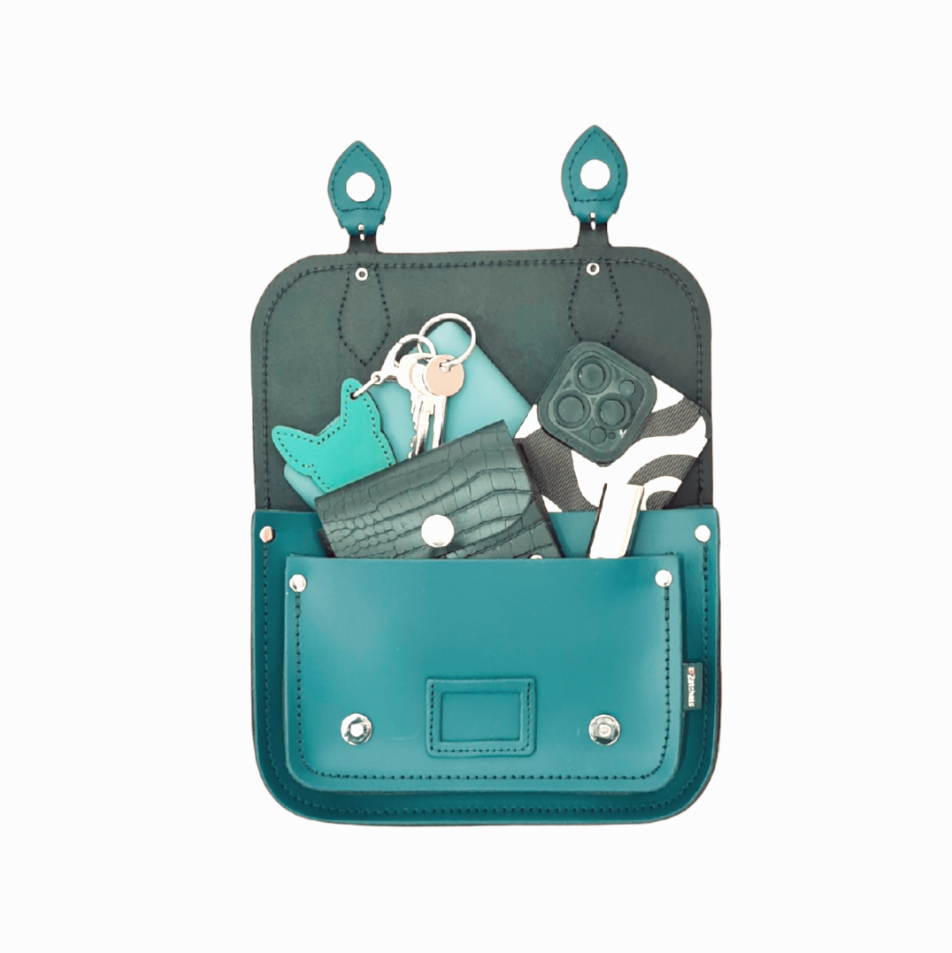 Leather Midi Satchel - Teal  