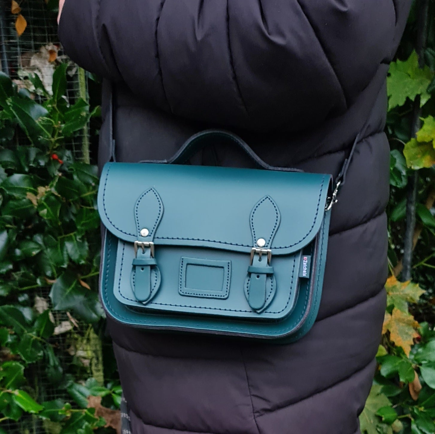 Leather Midi Satchel - Teal  