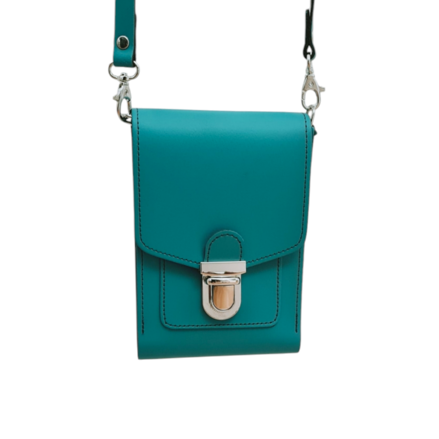 Leather Push Lock Crossbody Phone Case - Teal  