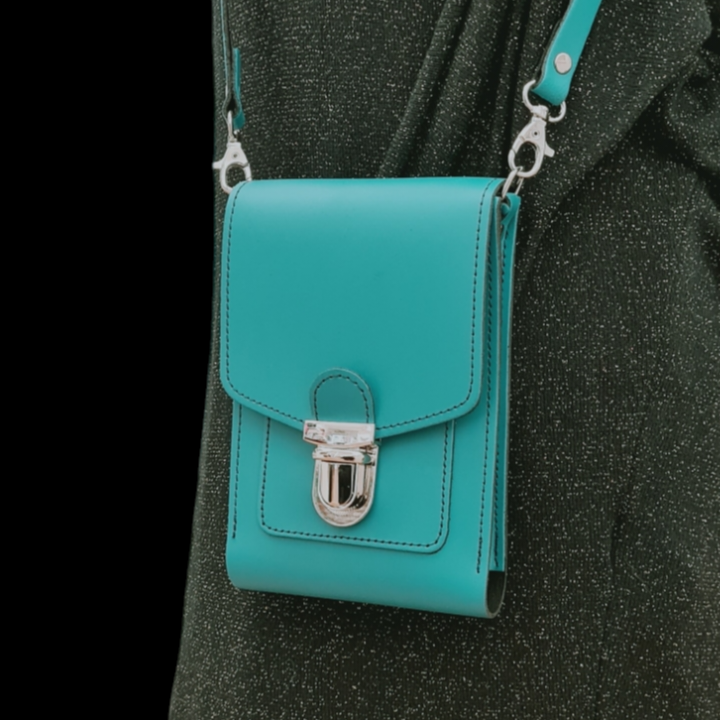 Leather Push Lock Crossbody Phone Case - Teal  