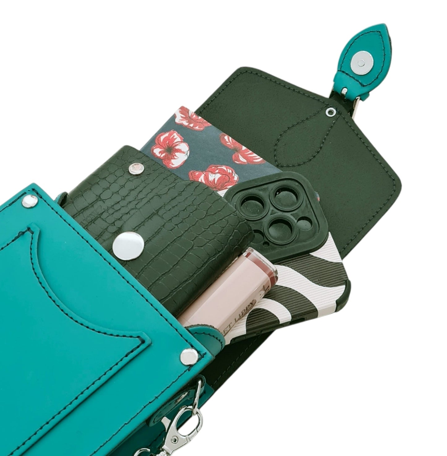 Handmade Leather Festival Phone Bag - Teal  
