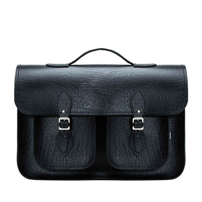 Twin Pocket Executive Handmade Leather Satchel - Black