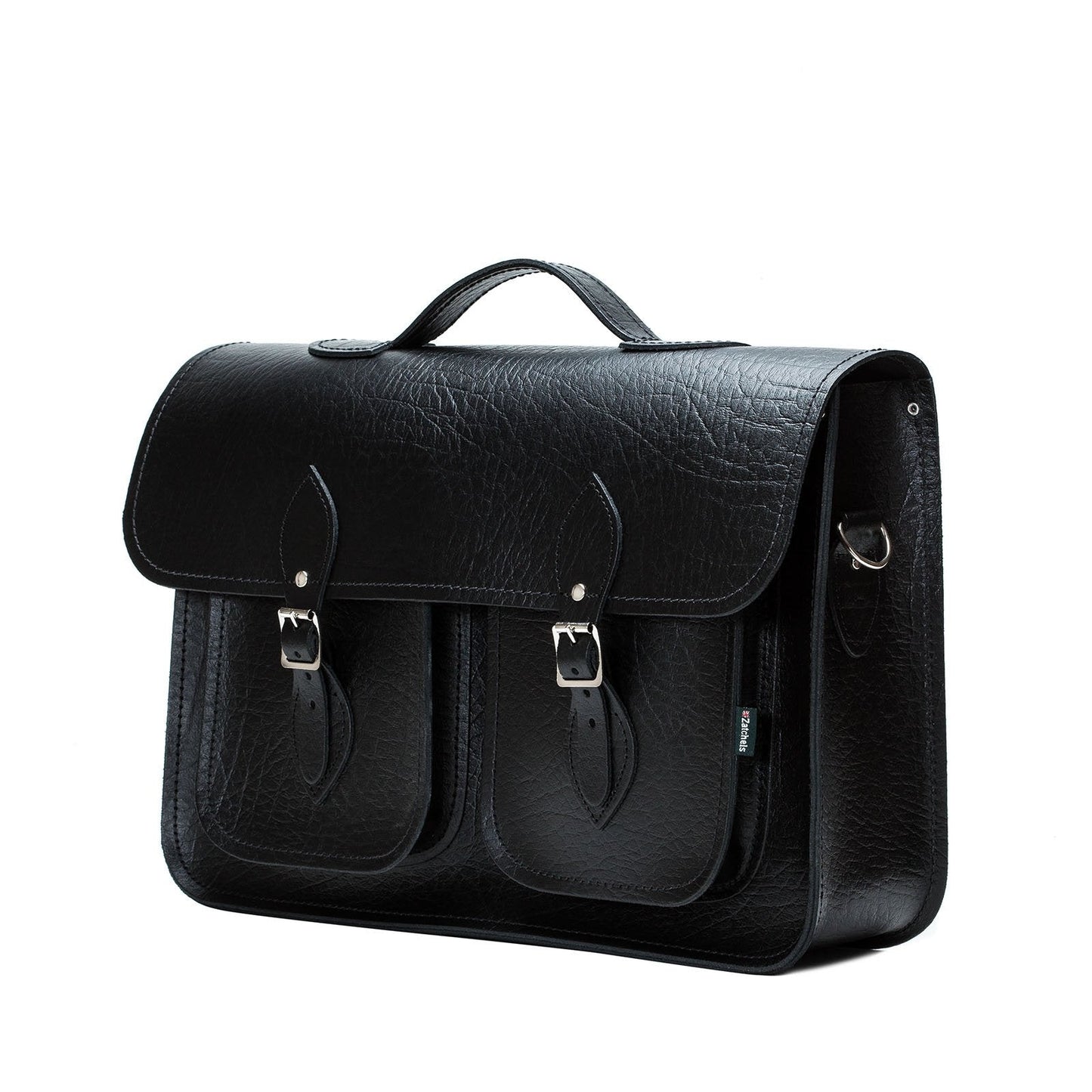 Twin Pocket Executive Handmade Leather Satchel - Black  