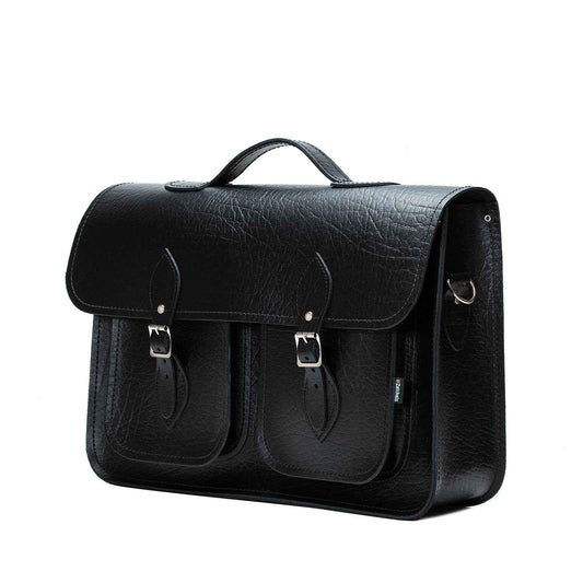 Twin Pocket Executive Handmade Leather Satchel - Black