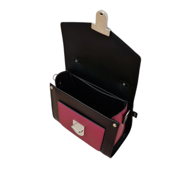 Handmade Leather Two Tone Sugarcube Handbag Black - Magenta  