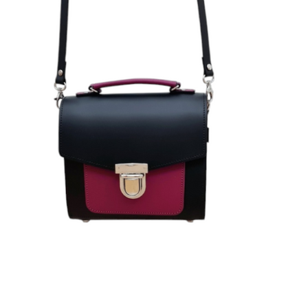 Handmade Leather Two Tone Sugarcube Handbag Black - Magenta  