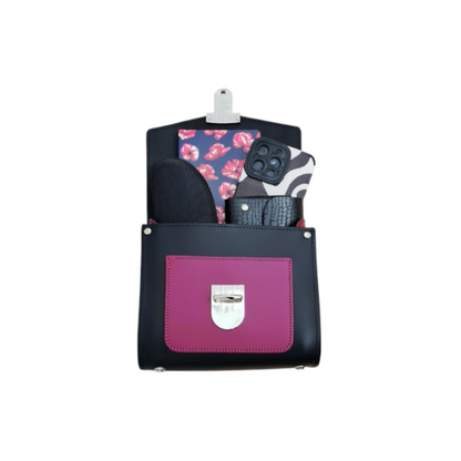 Handmade Leather Two Tone Sugarcube Handbag Black - Magenta  