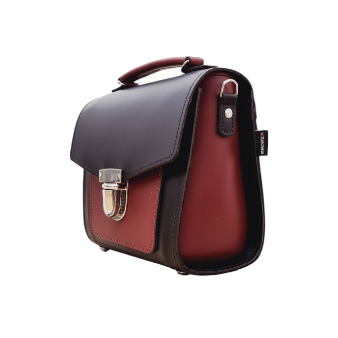 Handmade Leather Two Tone Sugarcube Handbag Black - Oxblood  