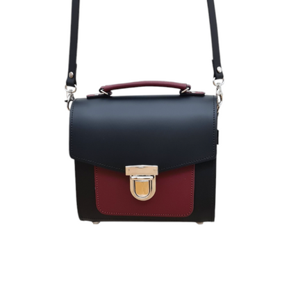 Handmade Leather Two Tone Sugarcube Handbag Black - Oxblood  