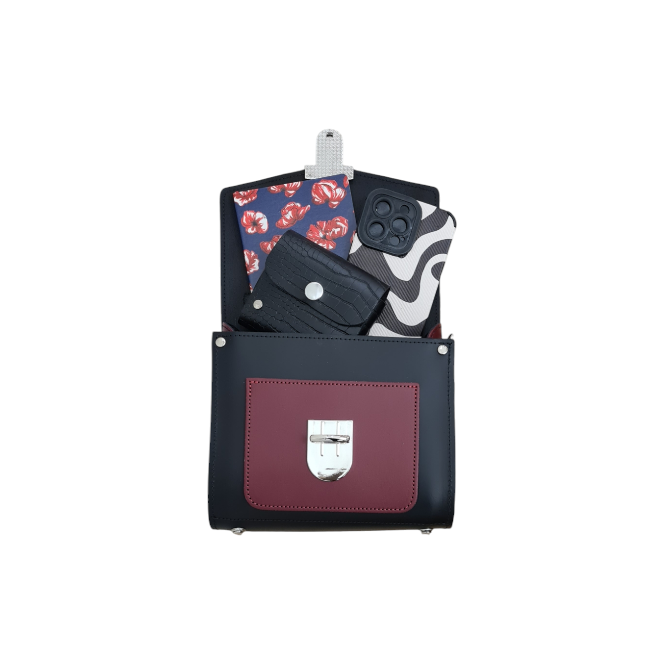 Handmade Leather Two Tone Sugarcube Handbag Black - Oxblood  