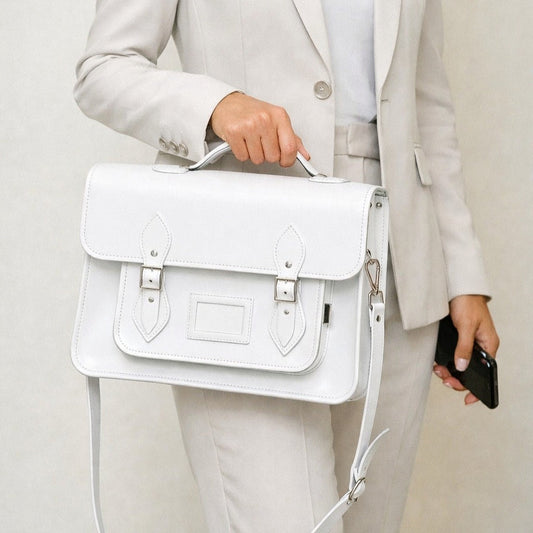 Handmade Leather Satchel White