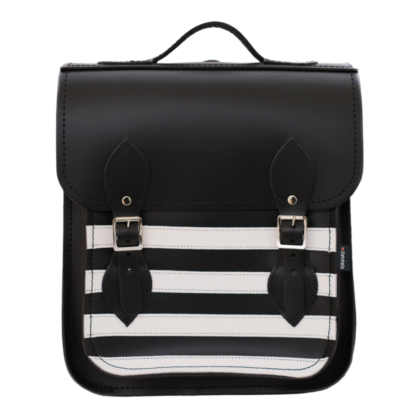 Handmade Leather City Backpack - Gothic Striped White & Black  
