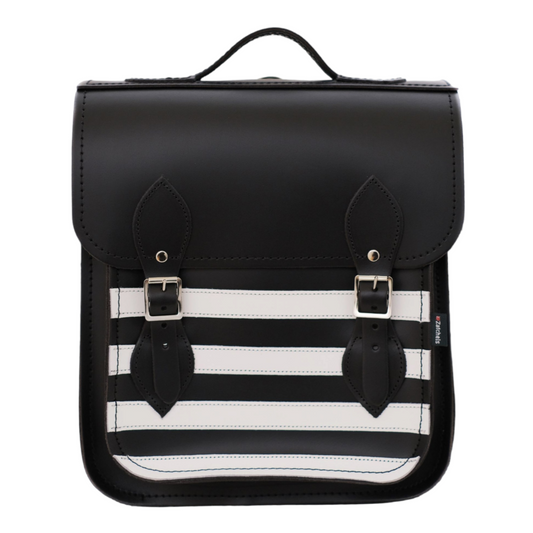 Handmade Leather City Backpack - Gothic Striped White & Black  