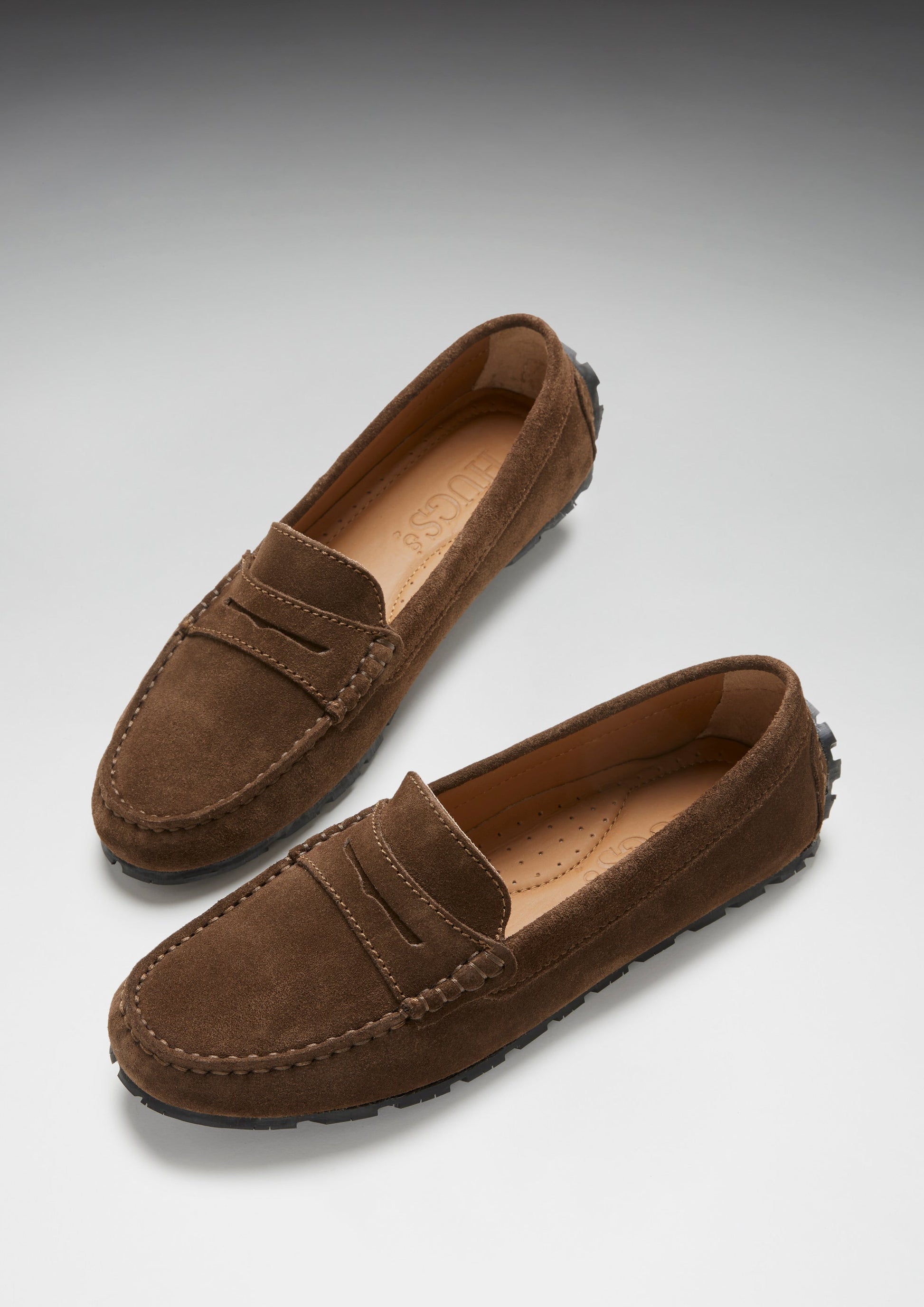 Women's Tyre Sole Penny Loafers, brown suede  