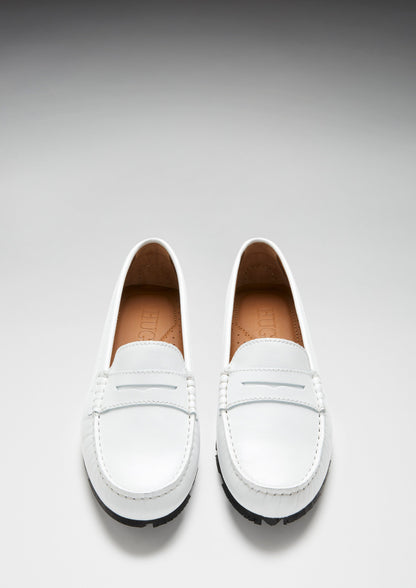 Women's Tyre Sole Penny Loafers, white leather  
