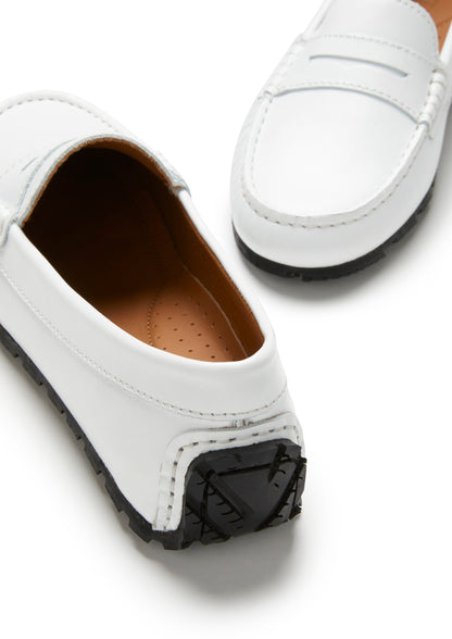 Women's Tyre Sole Penny Loafers, white leather  