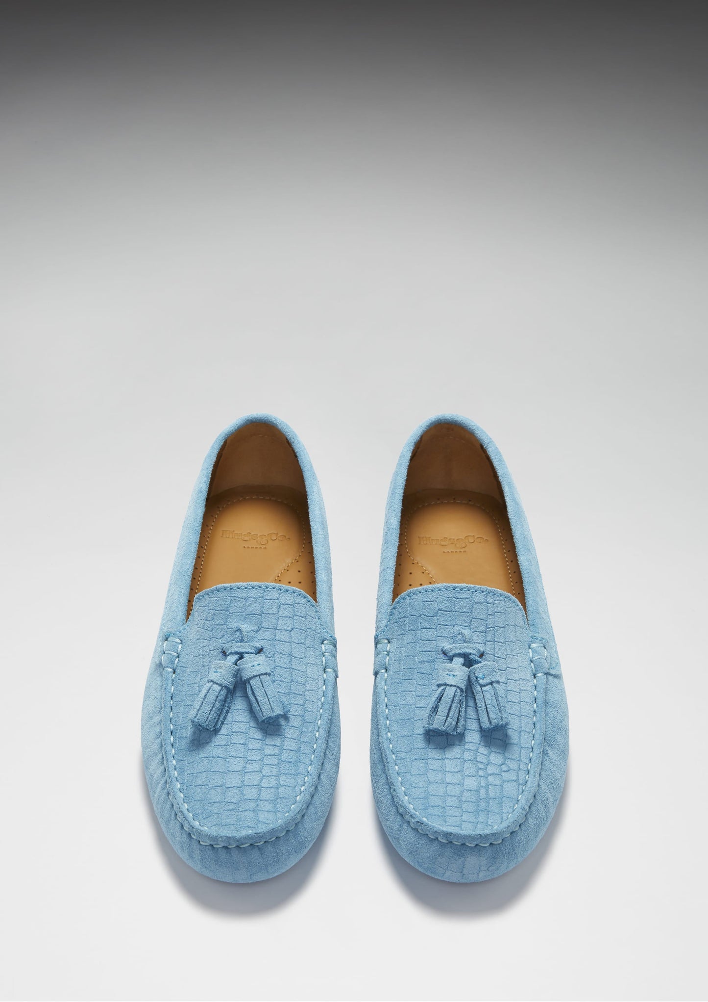Women's Tasselled Driving Loafers, blue embossed suede  