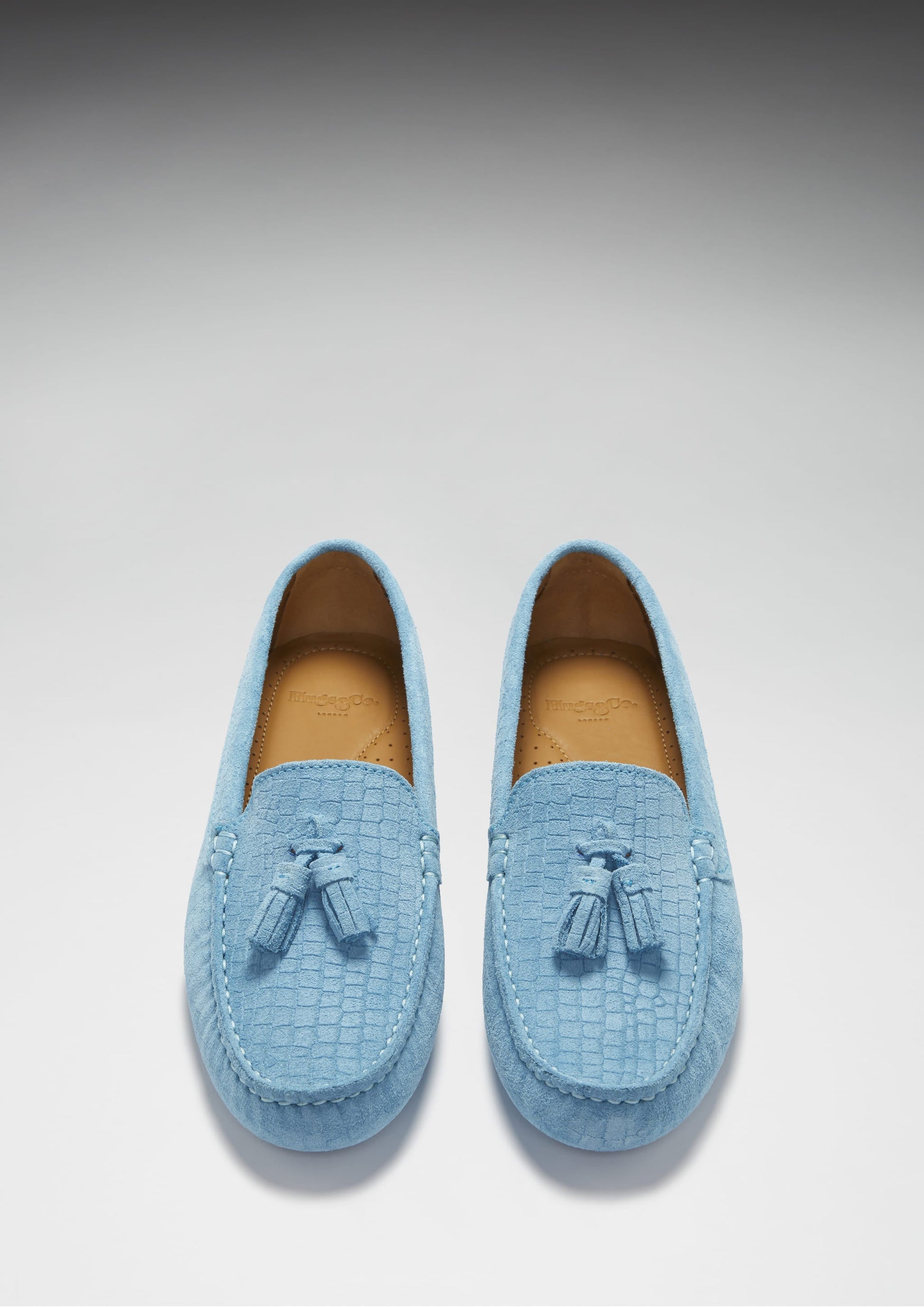 Women's Tasselled Driving Loafers, blue embossed suede  