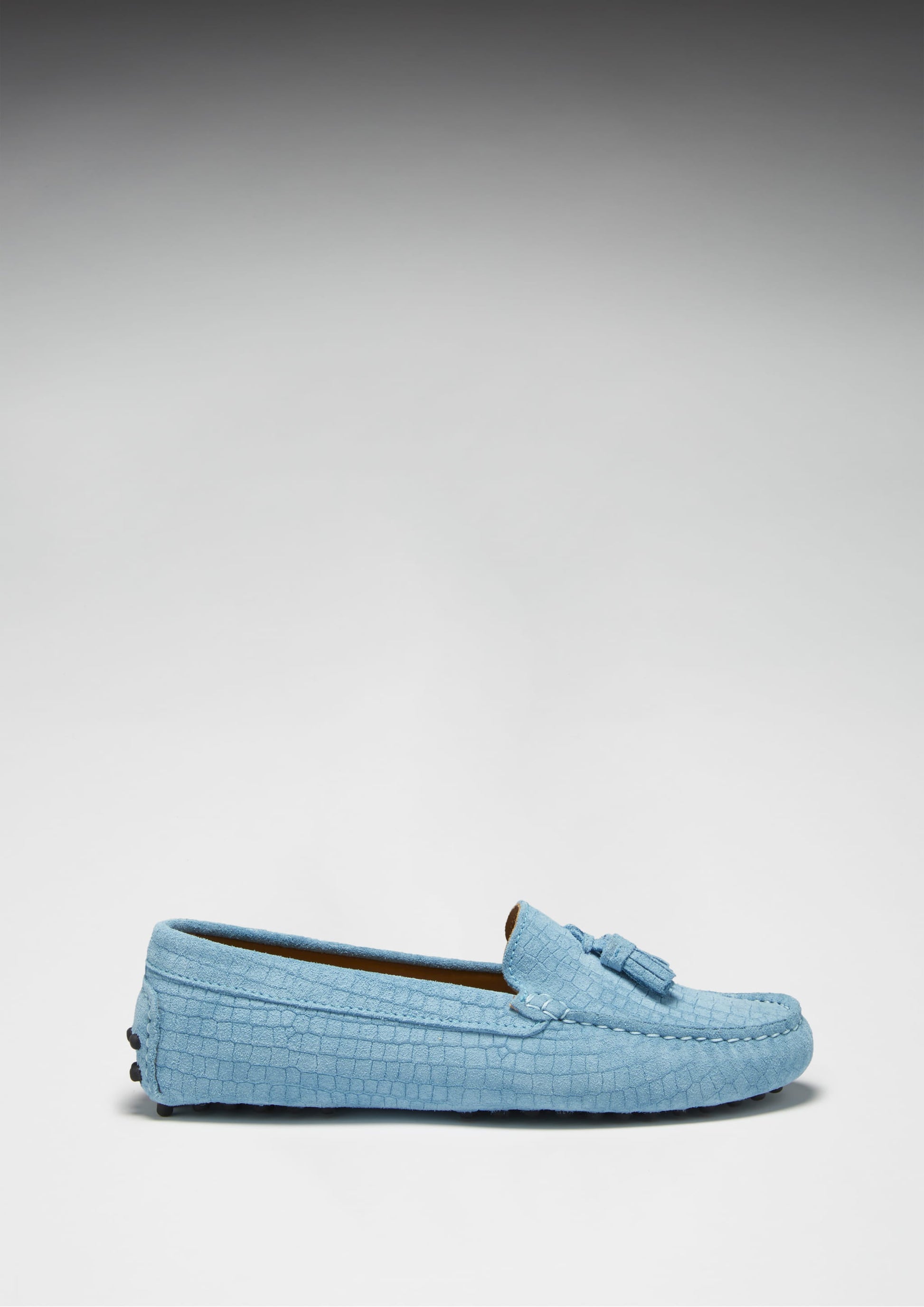 Women's Tasselled Driving Loafers, blue embossed suede  