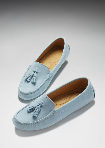 Women's Tasselled Driving Loafers, sky blue suede  
