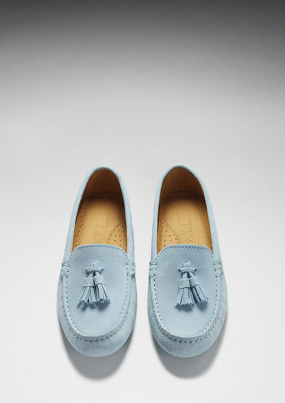 Women's Tasselled Driving Loafers, sky blue suede  